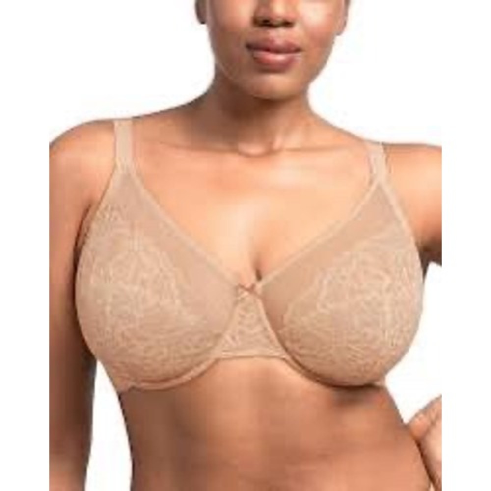 HSIA Women Floral Lace Unlined Underwire Bra Tan Beige 42I Full Coverage Support